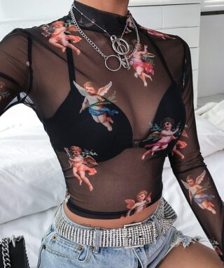 T-shirt ange noir transparent style aesthetic