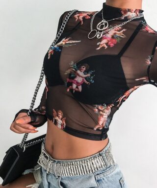 Selfie T-shirt Ange Transparent Noir