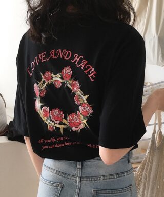 T-shirt grunge pour femme Love and Hate