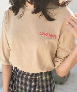 T-shirt grunge pour femme Love and hate beige