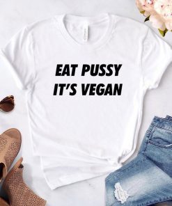 T-shirt Grunge blanc avec inscription Eat pussy it's vegan