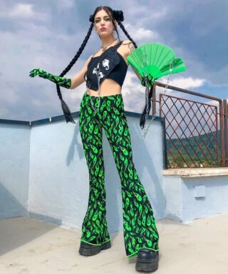 Pantalon streetwear - Flammes vertes