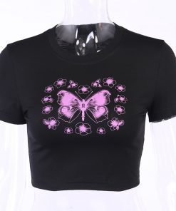 Crop top style gothique - Papillon rose