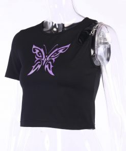 T-shirt épaule gauche dénudée - Papillon