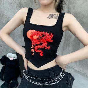 Crop top streetwear - Dragon rouge