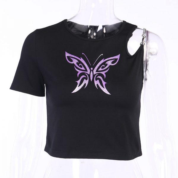 T-shirt épaule gauche dénudée - Papillon