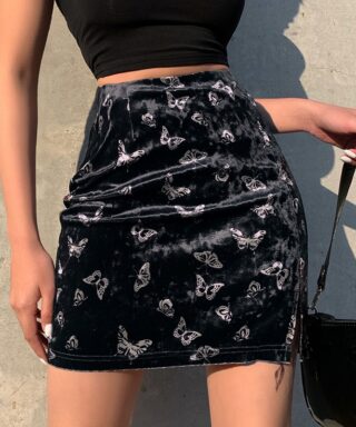 Jupe en velours - Papillons noirs