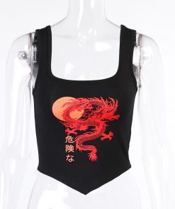 Crop top streetwear - Dragon rouge
