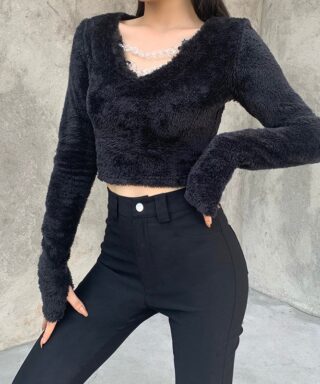 Crop top noir en velour - Douce