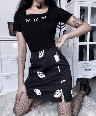 Jupe en stain noire - Papillons