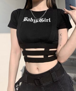 Crop top noir à bretelles - Baby girl