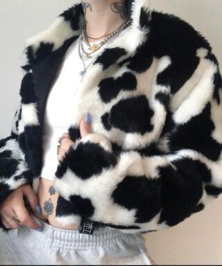 Veste courte - Fourrure noir et blanc