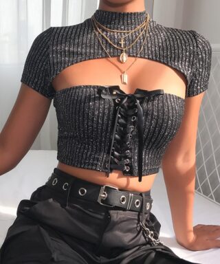 Crop top gris - Ruban