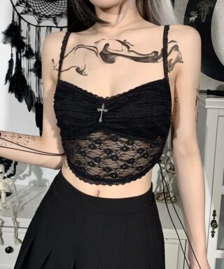 Débardeur noir en dentelle - Gothique
